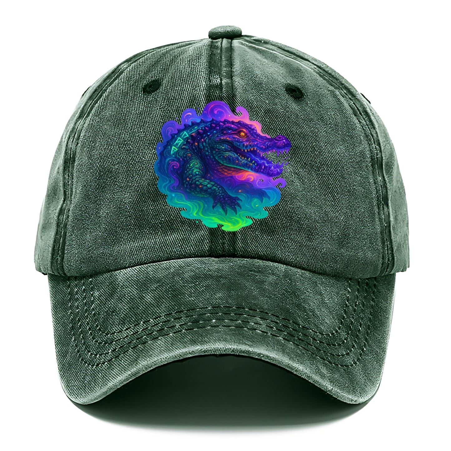 Primordial crocodile with scales pulsing plasma energy in green and purple, ancient - Classic Cap - Forest Mist(Green)