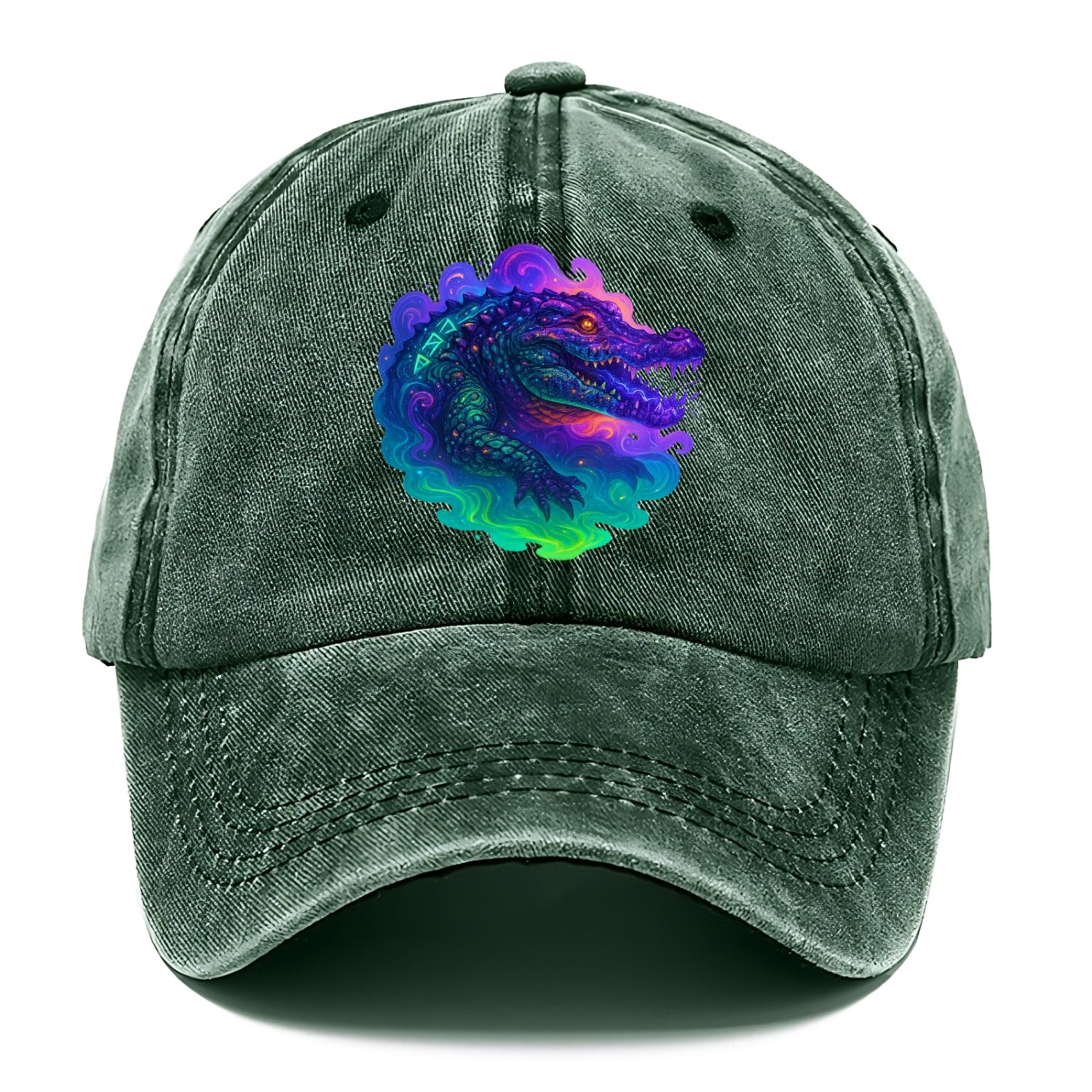 Primordial crocodile with scales pulsing plasma energy in green and purple, ancient - Classic Cap - Forest Mist(Green)