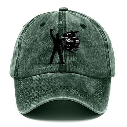 Single figure standing against tank - courage and resistance ink art - Classic Cap - Forest Mist(Green)