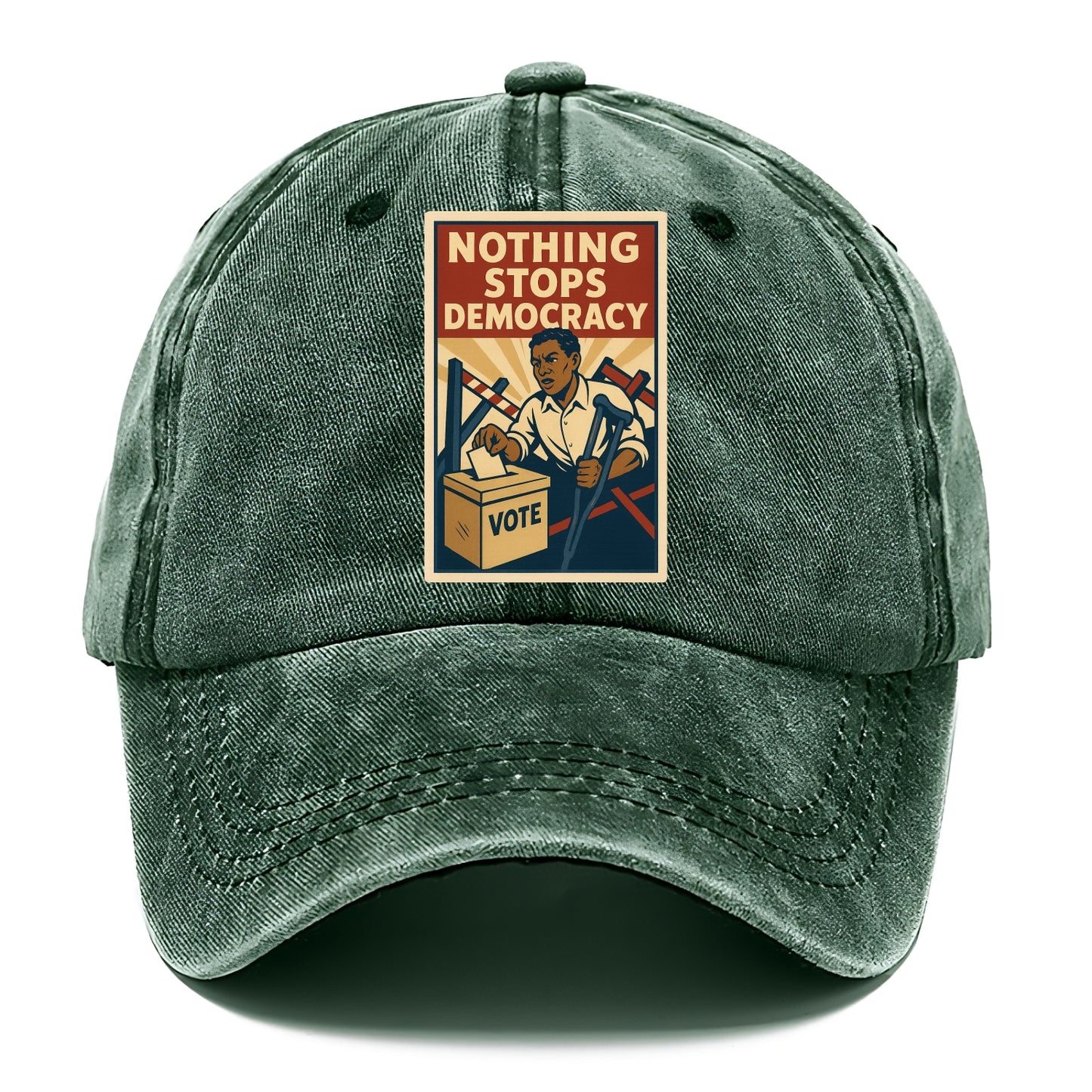 Person voting despite obstacles - "Nothing Stops Democracy" - voter perseverance - Classic Cap - Forest Mist(Green)