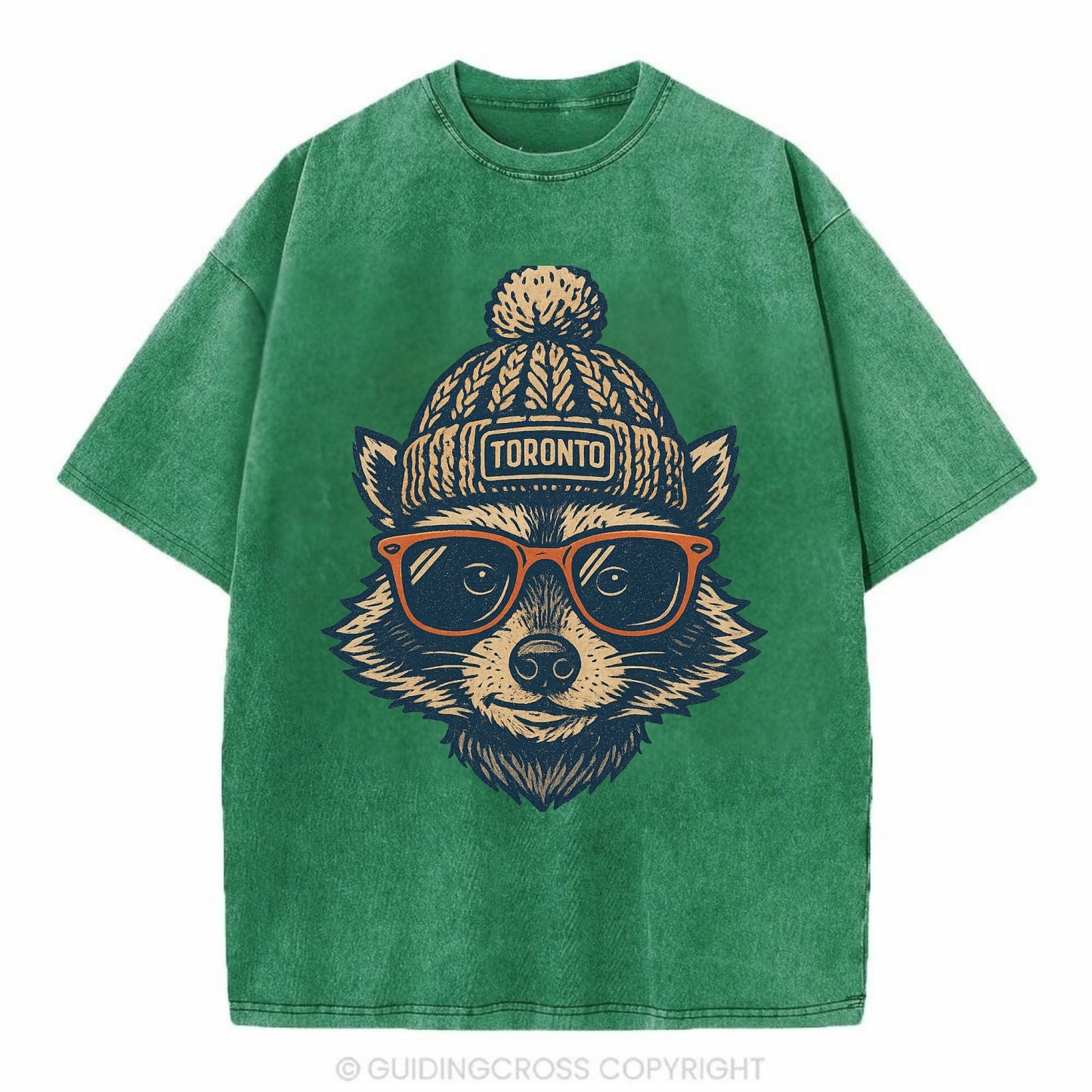 Toronto Raccoon wearing Toronto beanie w - Vintage T-shirt - Forest Mist(Green)