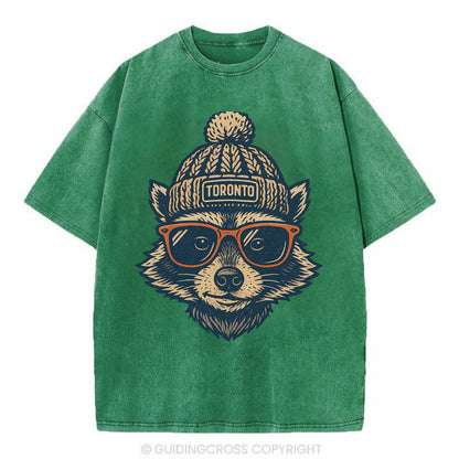 Toronto Raccoon wearing Toronto beanie w - Vintage T-shirt - Forest Mist(Green)