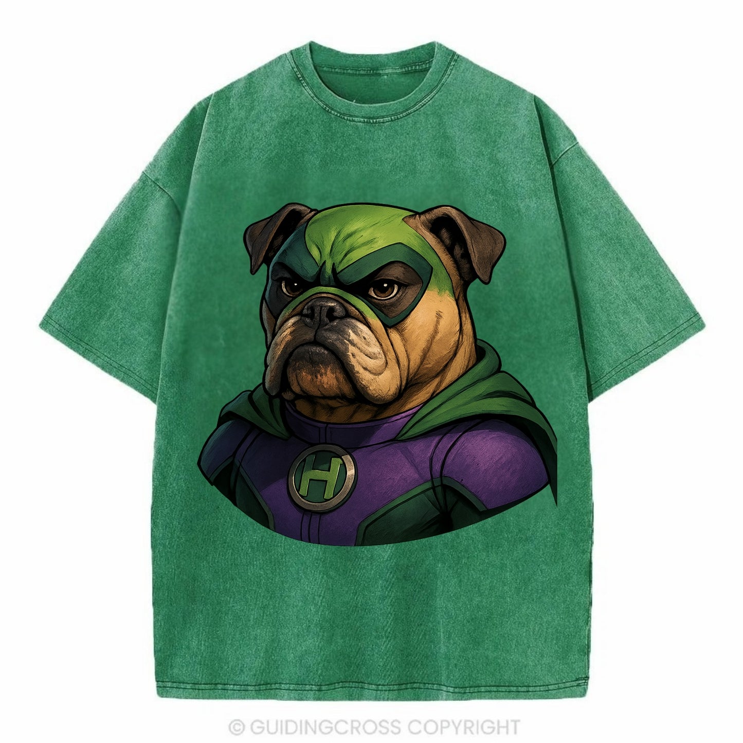 Bulldog Strong Hero  - Vintage T-shirt - Forest Mist(Green)