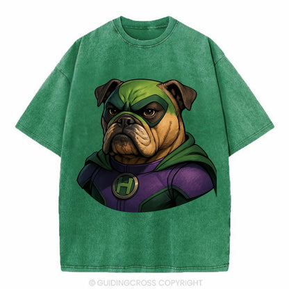 Bulldog Strong Hero  - Vintage T-shirt - Forest Mist(Green)