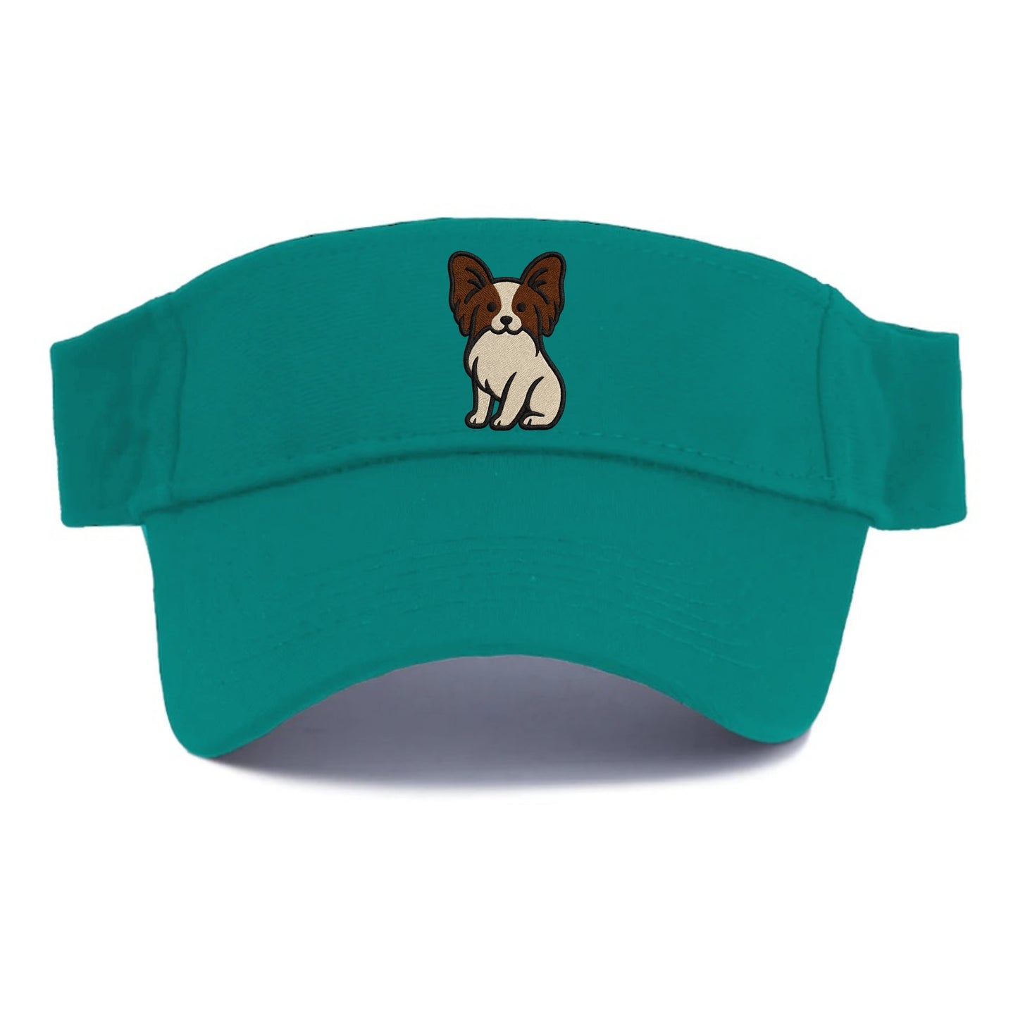 Papillon - White with brown ears sitting Visor - Forest Mist(Green)