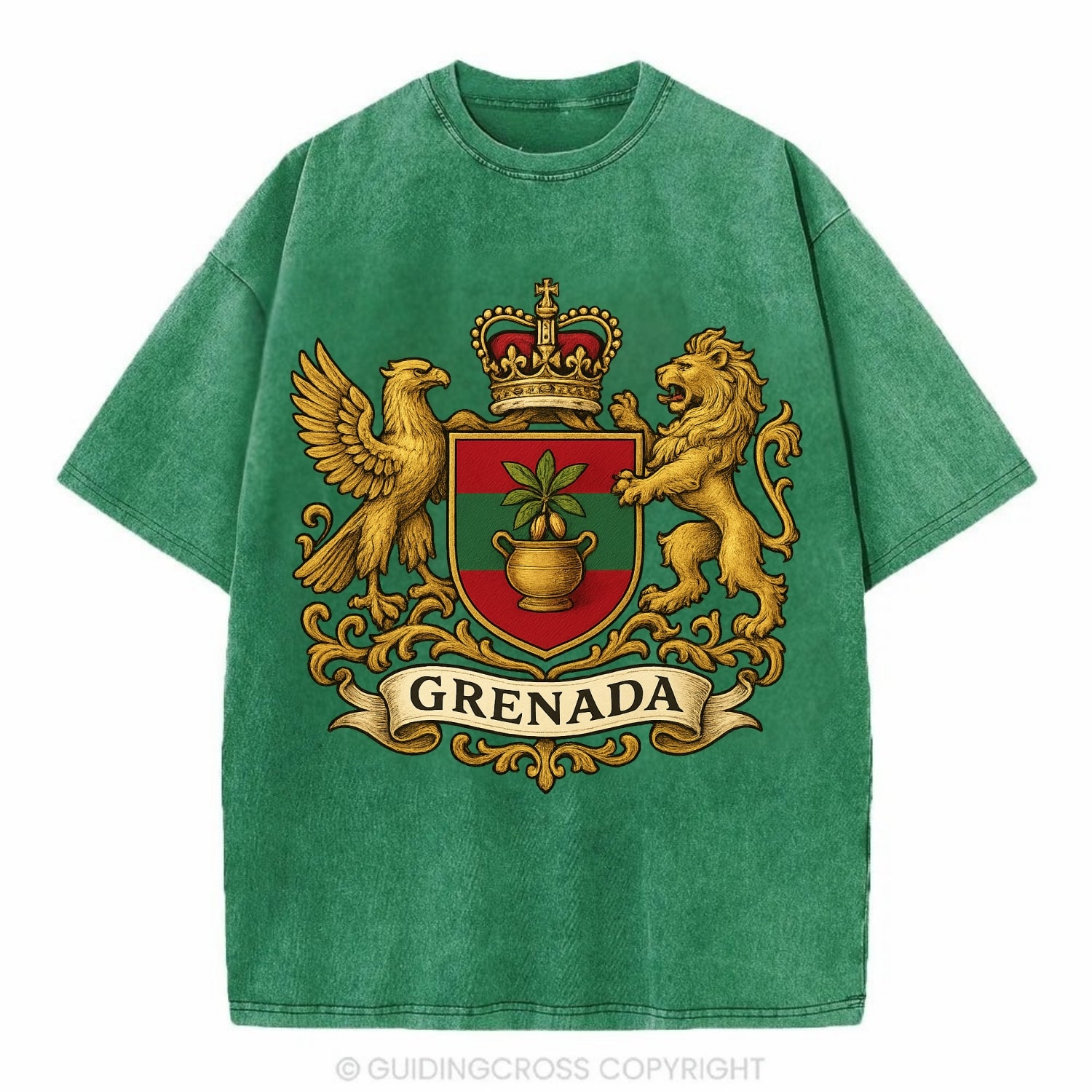 Grenada Heritage Badge  - Vintage T-shirt - Forest Mist(Green)