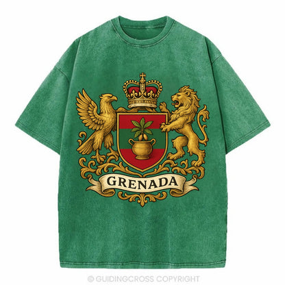 Grenada Heritage Badge  - Vintage T-shirt - Forest Mist(Green)