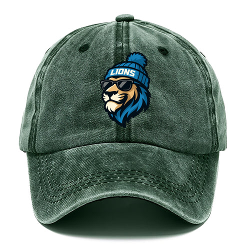 Detroit Lion wearing Lions Honolulu blue and silver beanie with pom pom and wayfarer - Classic Cap