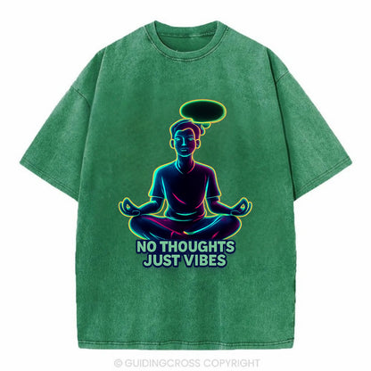Peaceful floating figure with empty thought bubble - "no thoughts just vibes" zen - Vintage T-shirt - Forest Mist(Green)