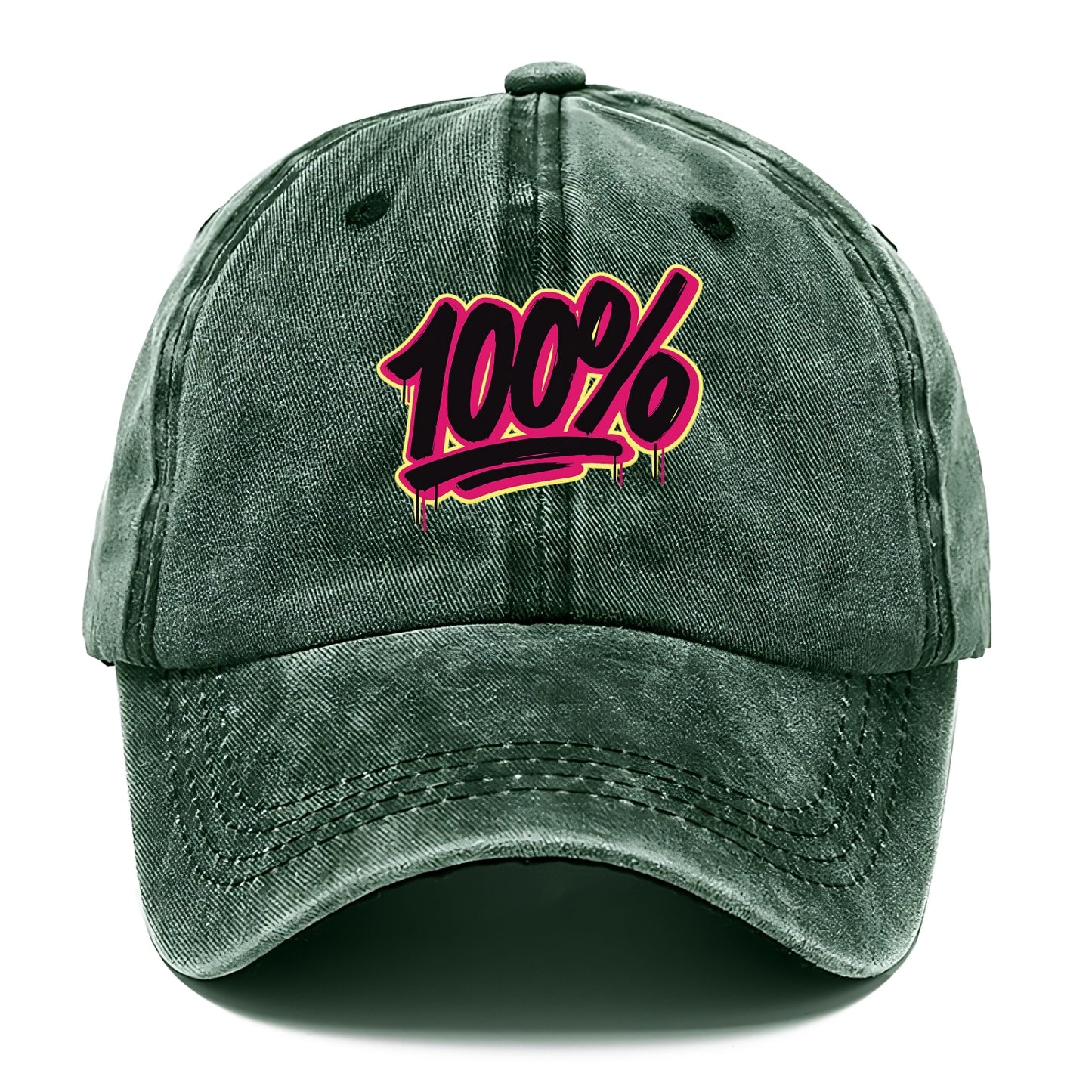 Bold typography design - "100%" - all in, fully committed - Classic Cap - Forest Mist(Green)