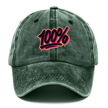 Bold typography design - "100%" - all in, fully committed - Classic Cap - Forest Mist(Green)