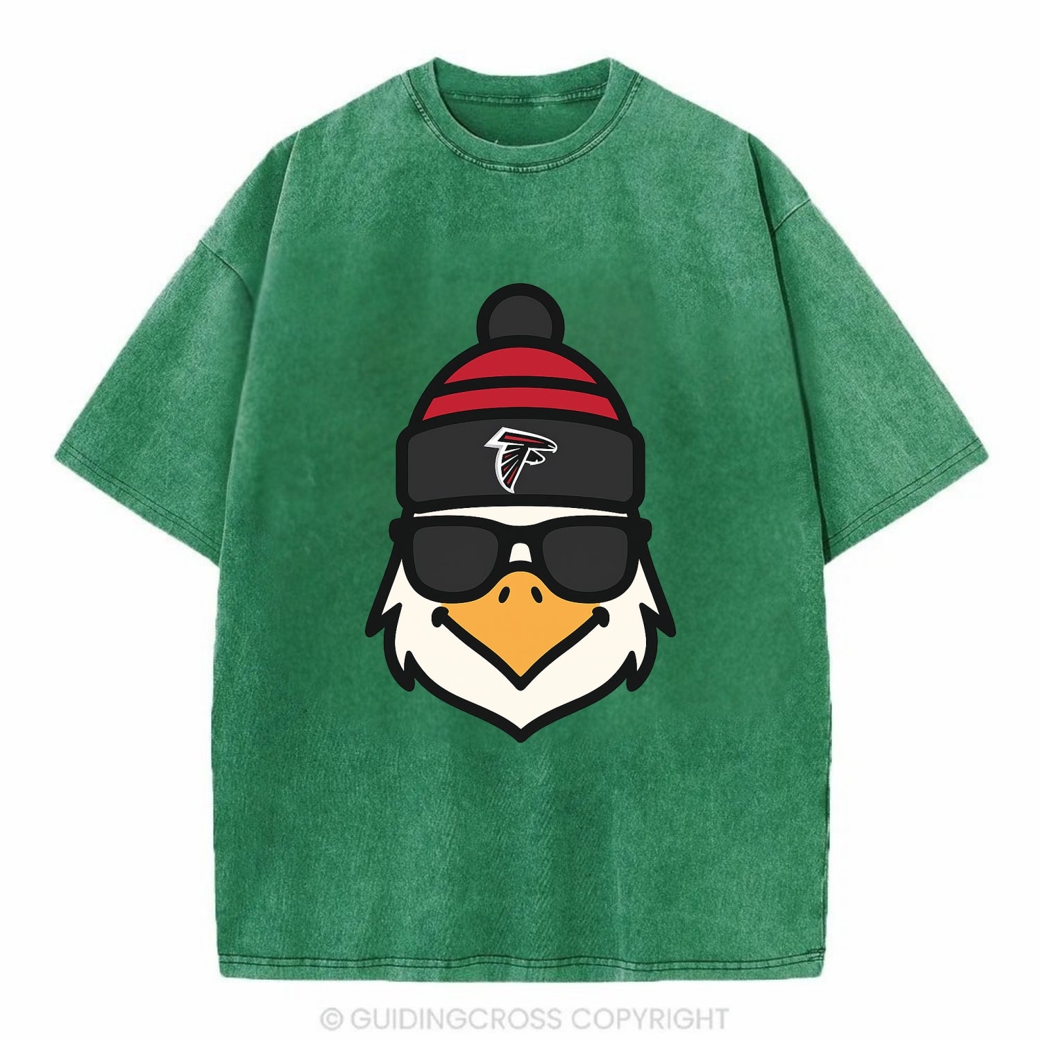 Atlanta Falcon wearing Falcons red and black beanie with pom pom and wayfarer - Vintage T-shirt - Forest Mist(Green)