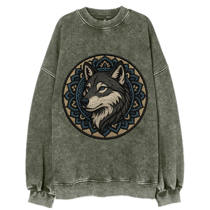 Mandala Wolf Pattern  - Vintage Sweatshirt - Forest Mist(Green)