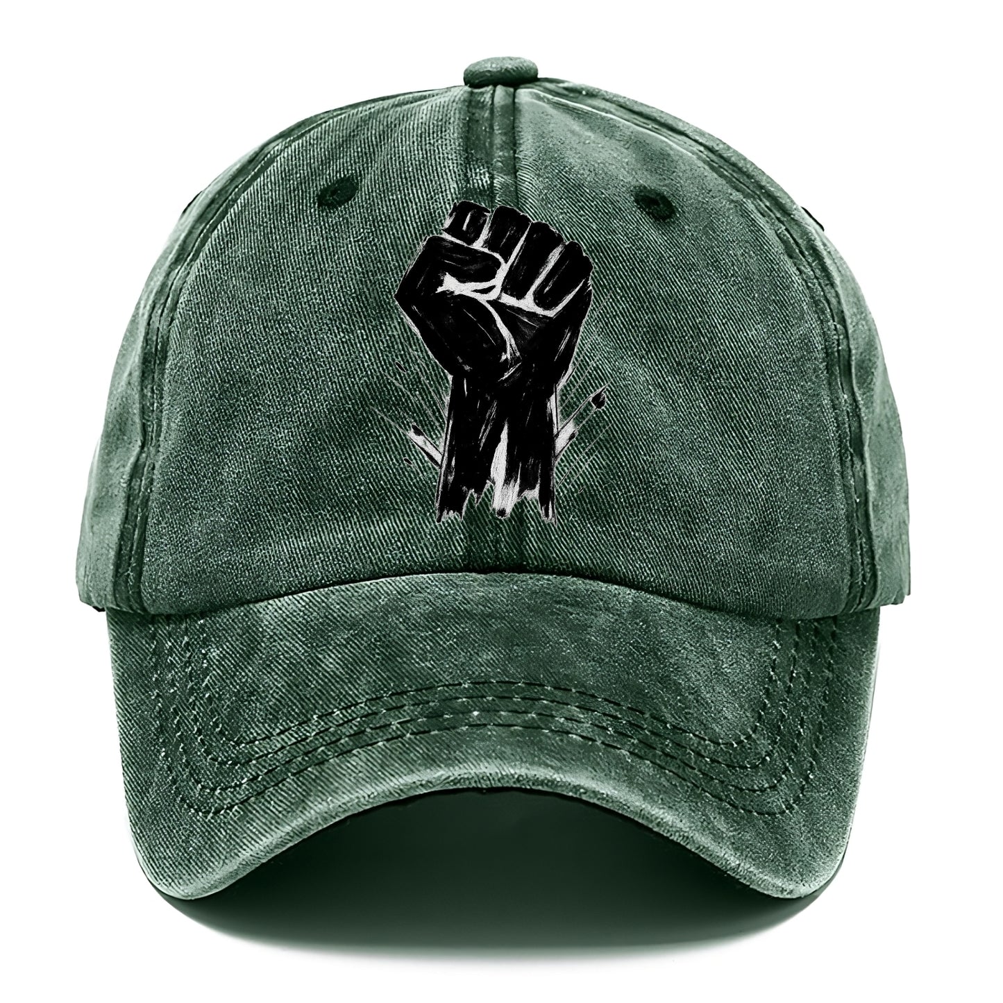 Raised fist in bold black ink brushstrokes - symbol of solidarity and resistance - Classic Cap - Forest Mist(Green)