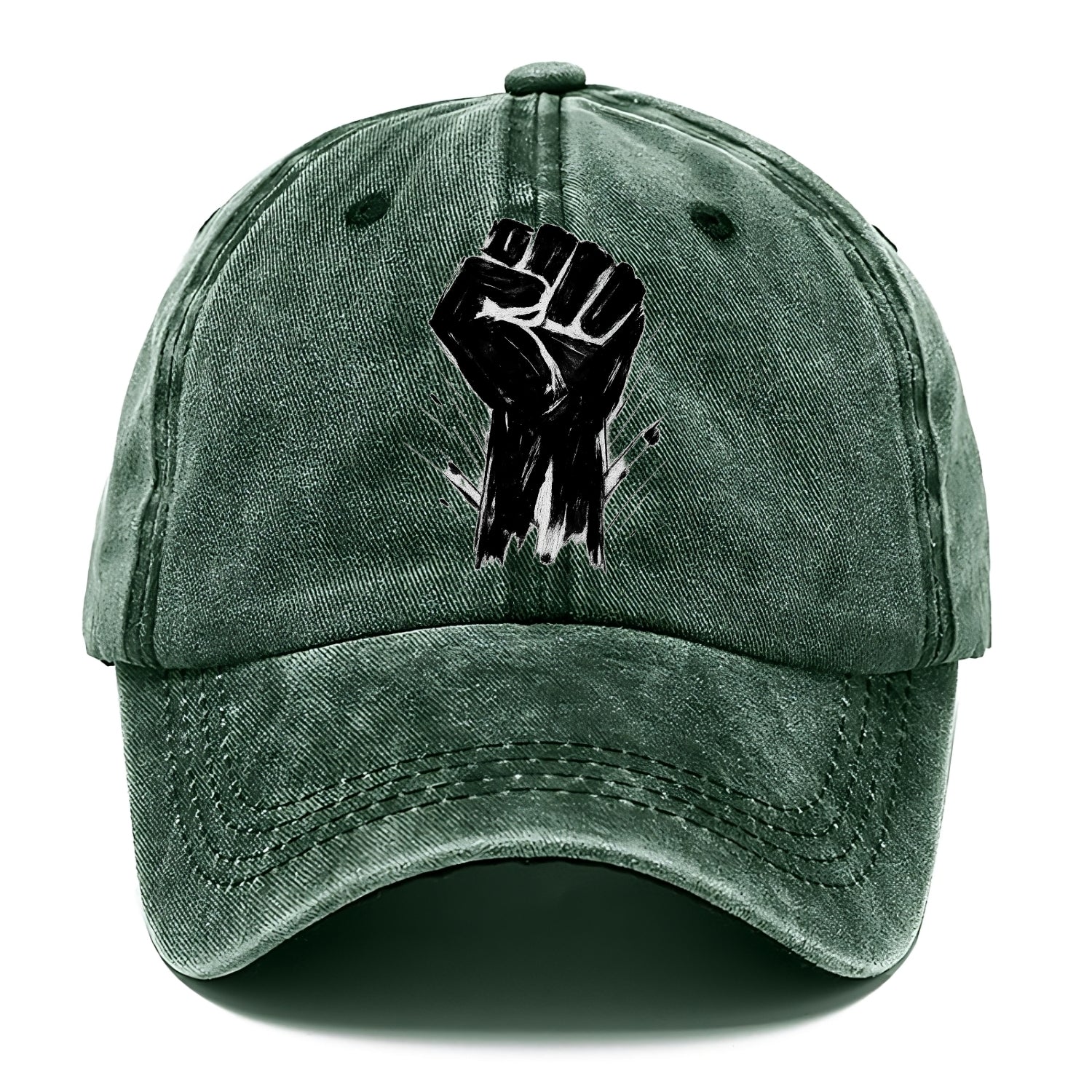 Raised fist in bold black ink brushstrokes - symbol of solidarity and resistance - Classic Cap - Forest Mist(Green)