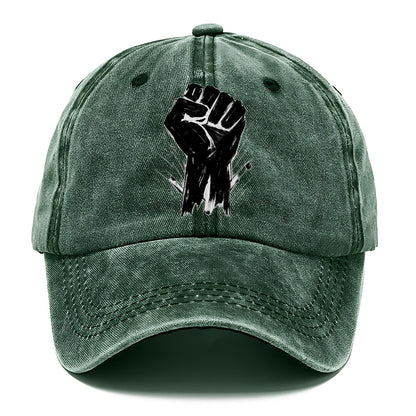 Raised fist in bold black ink brushstrokes - symbol of solidarity and resistance - Classic Cap - Forest Mist(Green)