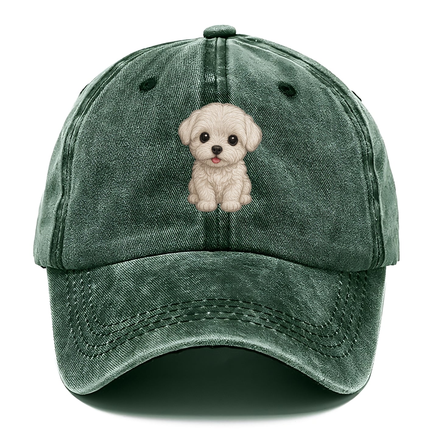 Baby Maltese Puppy - pure white silky coat, black button eyes, tiny nose, - Classic Cap - Forest Mist(Green)
