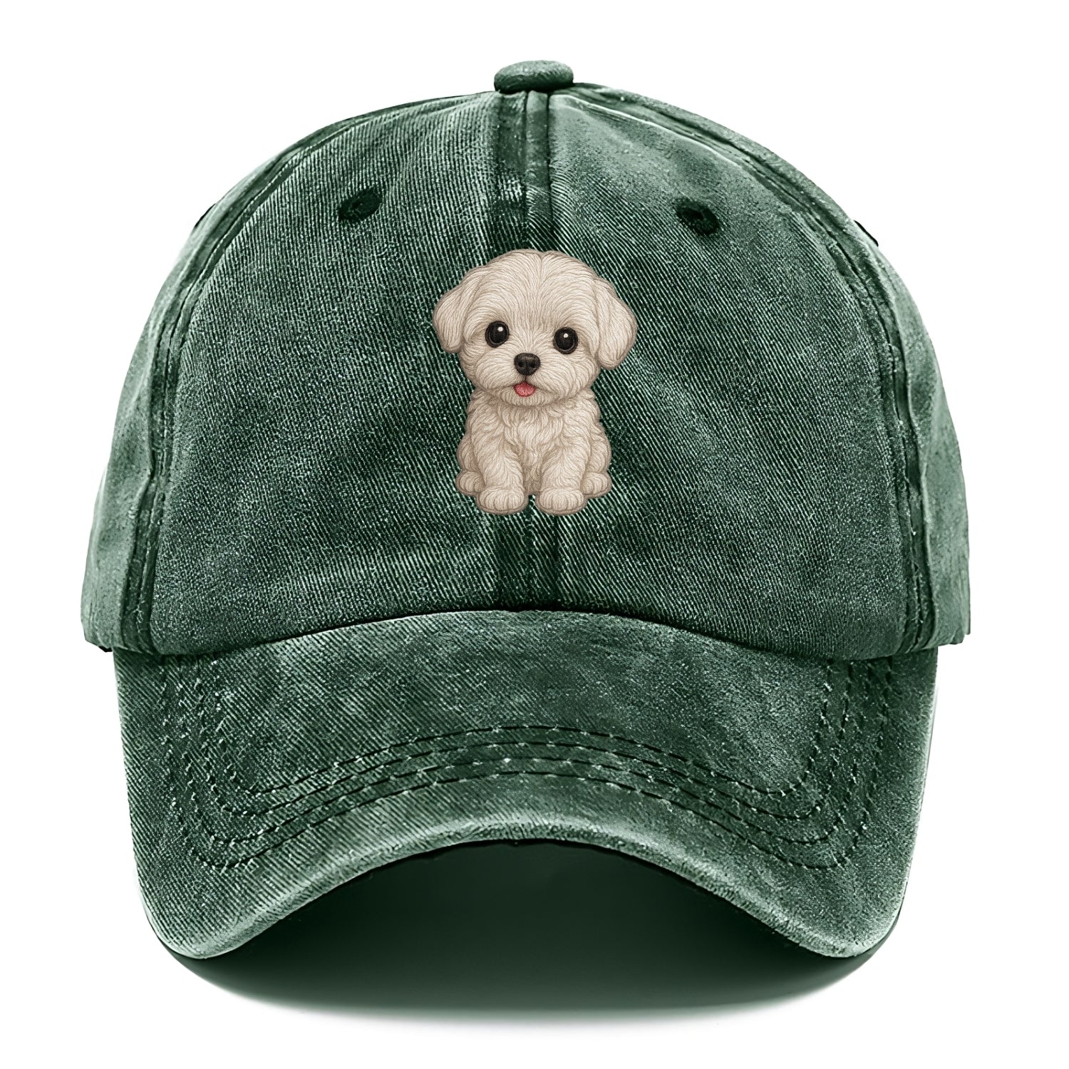 Baby Maltese Puppy - pure white silky coat, black button eyes, tiny nose, - Classic Cap - Forest Mist(Green)