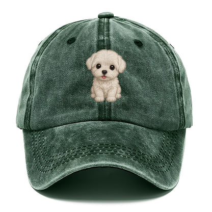 Baby Maltese Puppy - pure white silky coat, black button eyes, tiny nose, - Classic Cap - Forest Mist(Green)