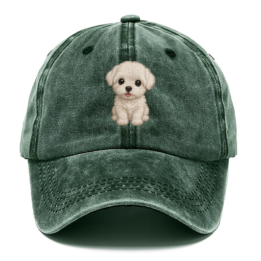 Baby Maltese Puppy - pure white silky coat, black button eyes, tiny nose, - Classic Cap - Forest Mist(Green)