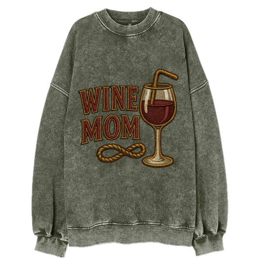 Wine Mom  - Vintage Sweatshirt - Forest Mist(Green)