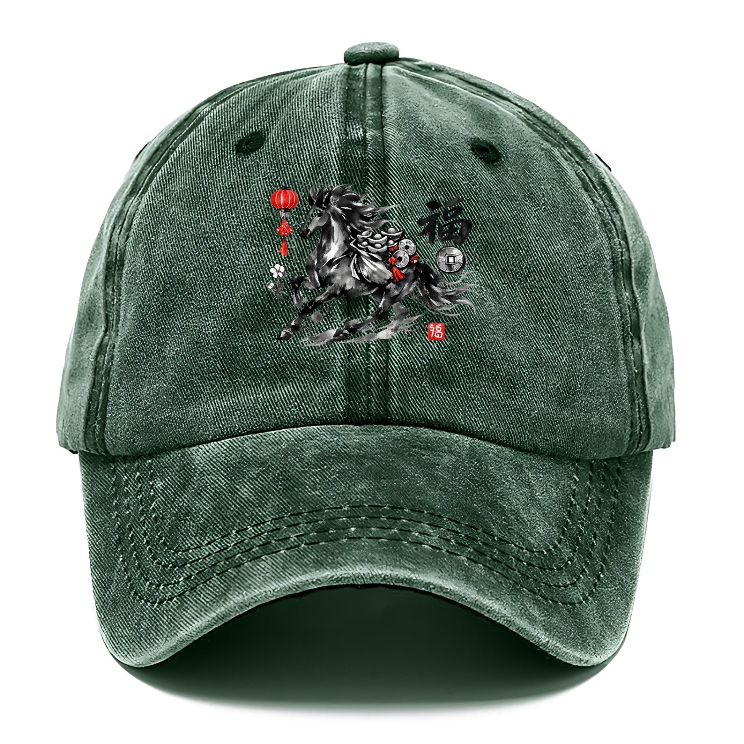 PROSPERITY HORSE | Horse carrying gold ingots and coins | Chinese knot decorations | - Classic Cap - Forest Mist(Green)