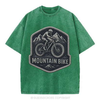 Mountain bike with rugged tires - cyclist badge - Vintage T-shirt - Forest Mist(Green)