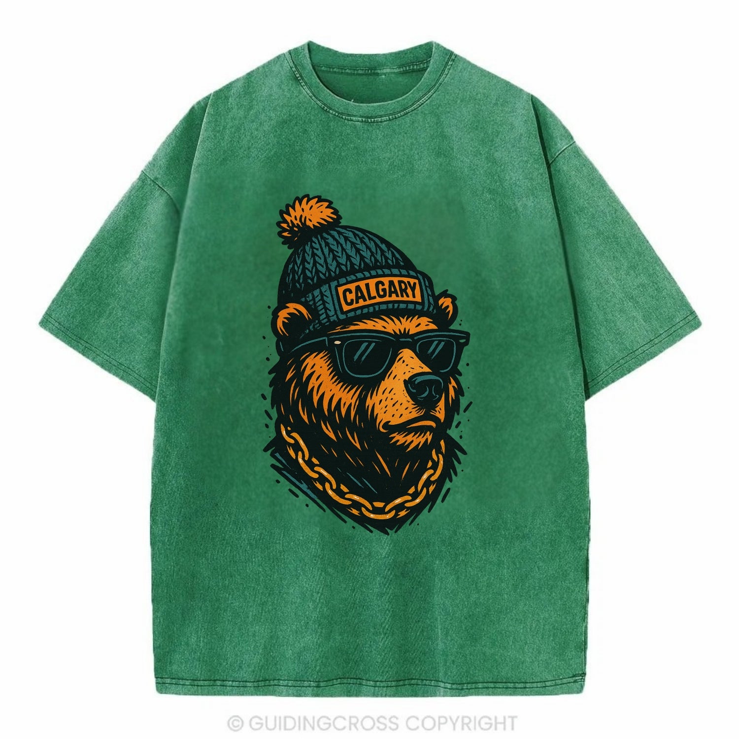 Calgary Grizzly Bear wearing Calgary bea - Vintage T-shirt - Forest Mist(Green)