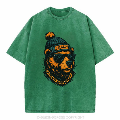 Calgary Grizzly Bear wearing Calgary bea - Vintage T-shirt - Forest Mist(Green)