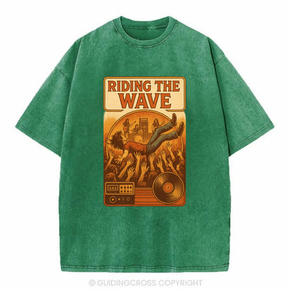 Crowd surfing at packed concert - "Riding the Wave" - concert energy - Vintage T-shirt - Forest Mist(Green)