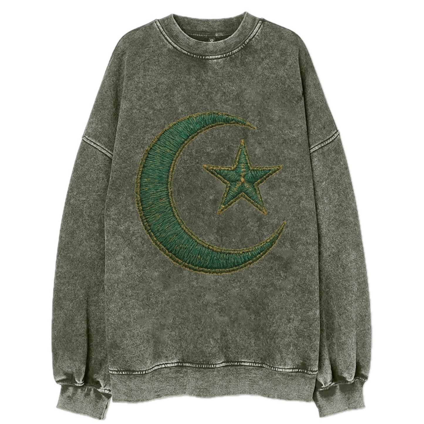Crescent Moon and Star - Vintage Sweatshirt - Forest Mist(Green)