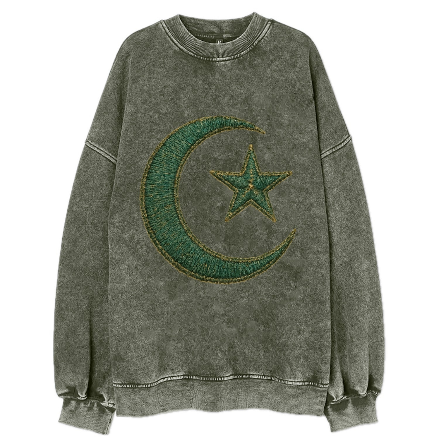 Crescent Moon and Star - Vintage Sweatshirt - Forest Mist(Green)