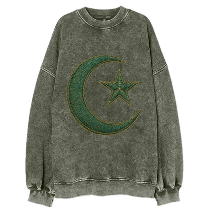 Crescent Moon and Star - Vintage Sweatshirt - Forest Mist(Green)