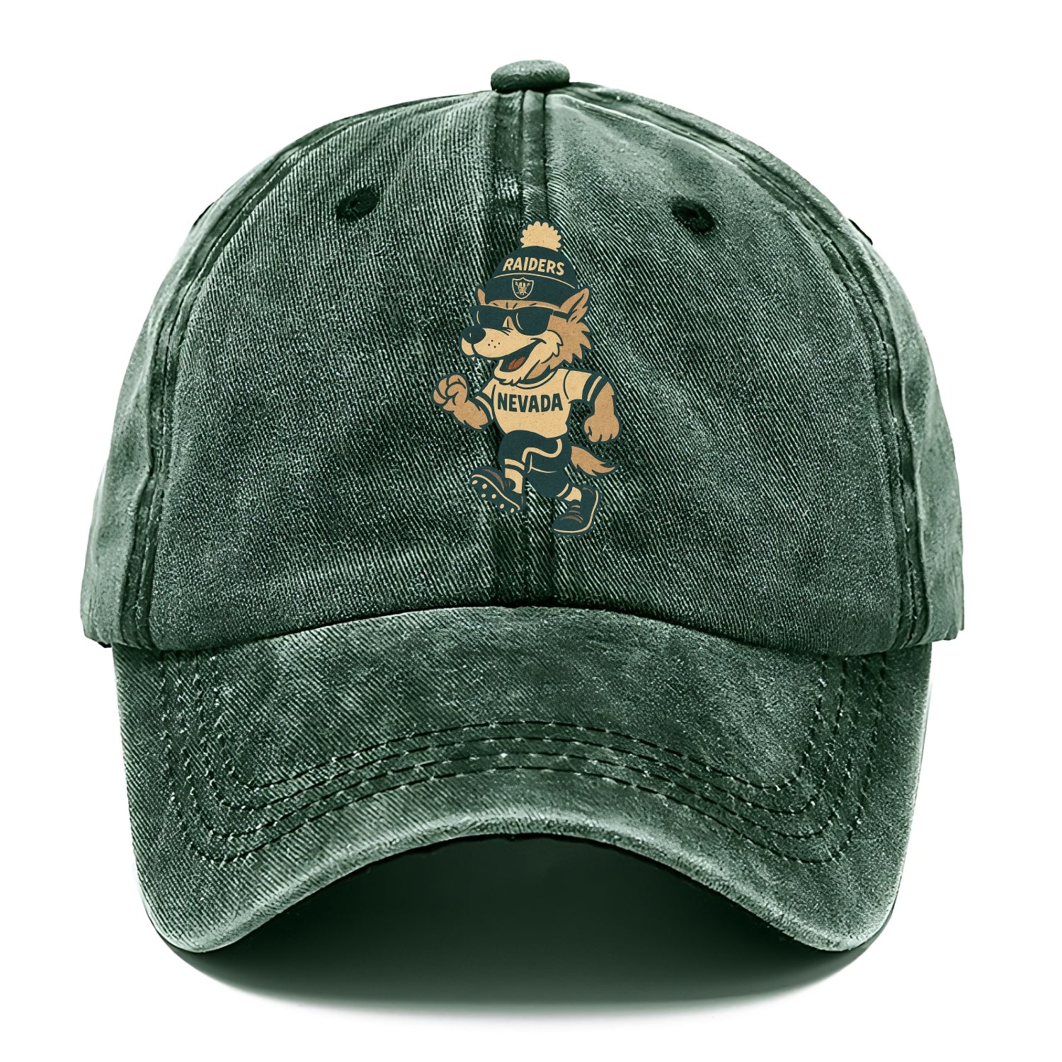 Nevada Wolf wearing Raiders beanie with outlaw patch and wayfarer sunglasses - Classic Cap - Forest Mist(Green)