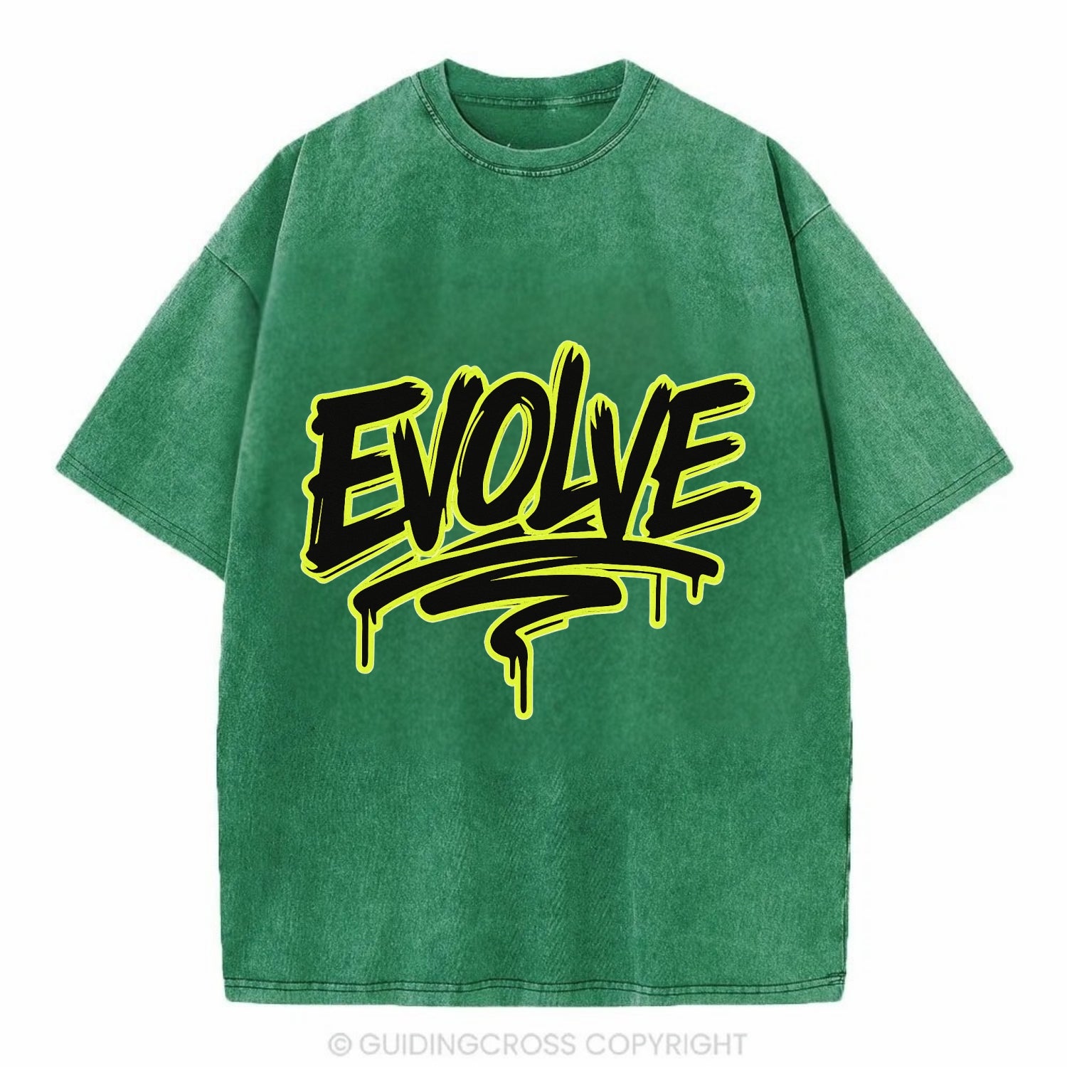 Bold typography design - "EVOLVE" - changing, becoming better - Vintage T-shirt - Forest Mist(Green)