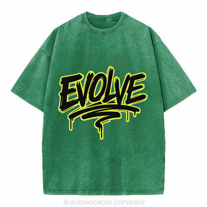 Bold typography design - "EVOLVE" - changing, becoming better - Vintage T-shirt - Forest Mist(Green)