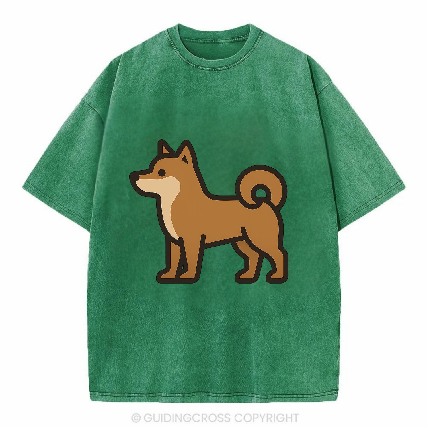 Shiba Inu - Red sesame flat side profile - Vintage T-shirt - Forest Mist(Green)
