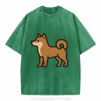 Shiba Inu - Red sesame flat side profile - Vintage T-shirt - Forest Mist(Green)