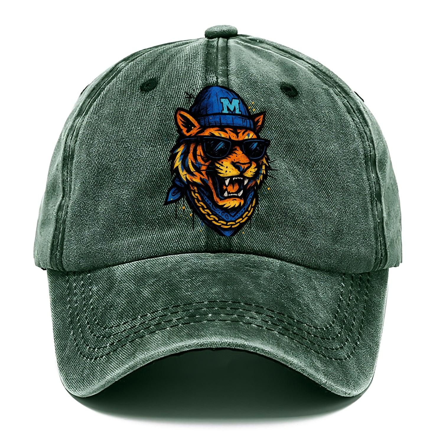 Memphis Tiger wearing Memphis beanie with M patch - Classic Cap - Forest Mist(Green)
