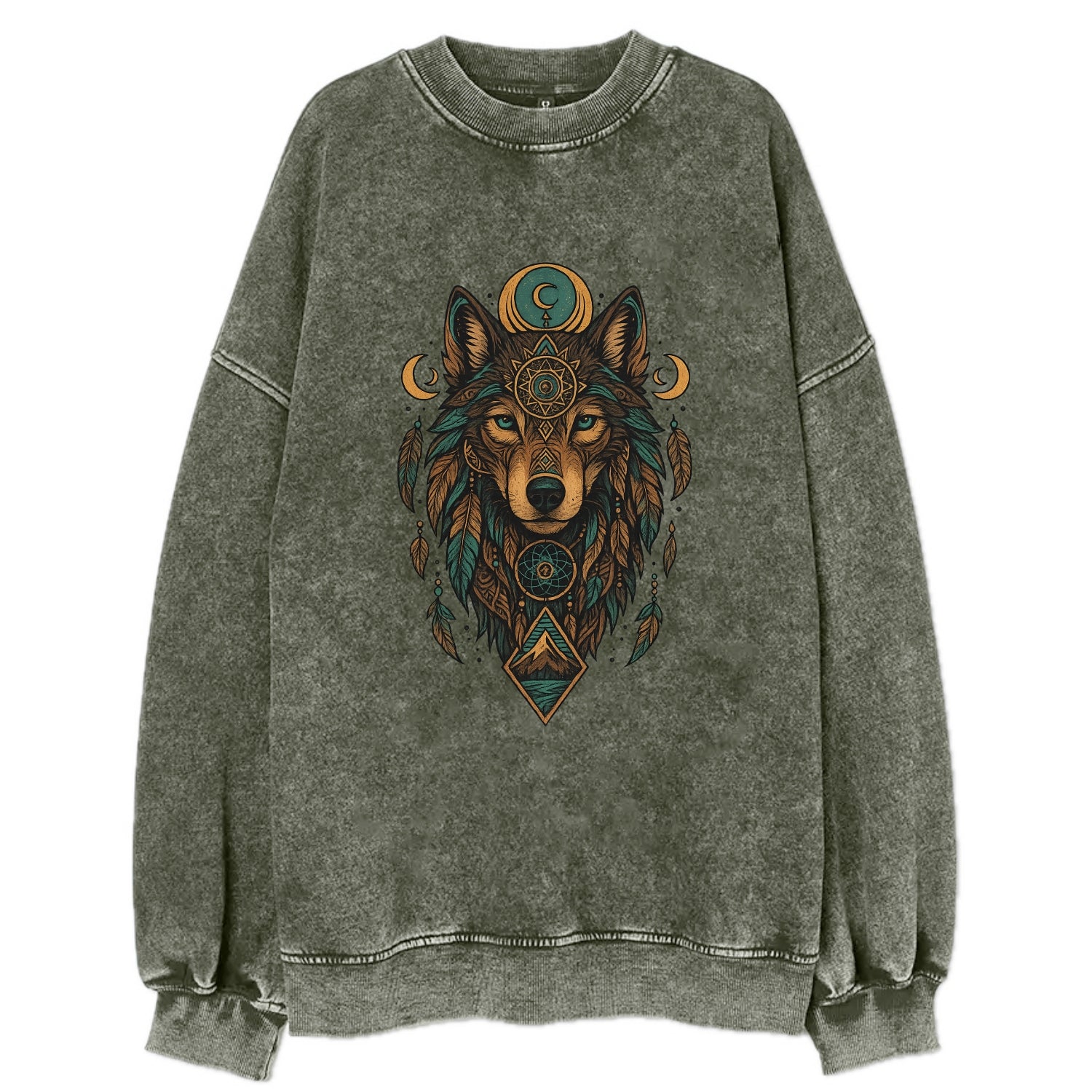 Retro 80s Wolf  - Vintage Sweatshirt - Forest Mist(Green)