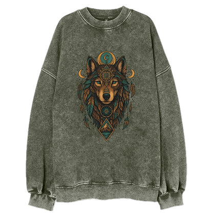 Retro 80s Wolf  - Vintage Sweatshirt - Forest Mist(Green)