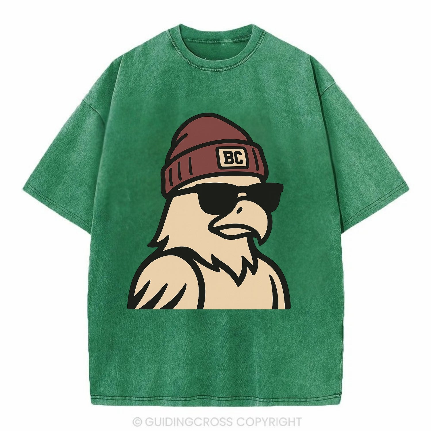 Chestnut Hill Eagle wearing Boston College beanie with BC patch - Vintage T-shirt - Forest Mist(Green)