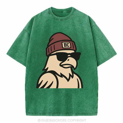 Chestnut Hill Eagle wearing Boston College beanie with BC patch - Vintage T-shirt - Forest Mist(Green)