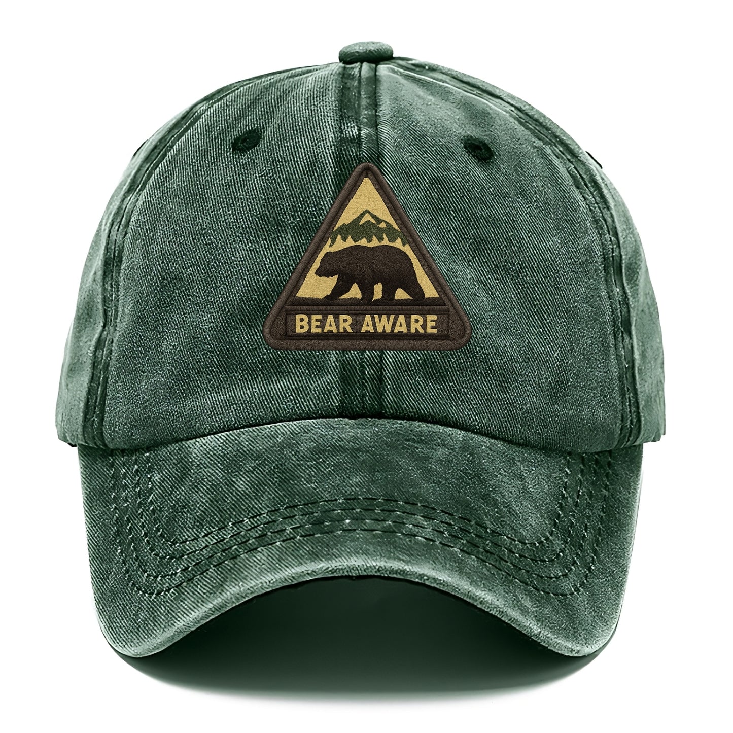 BEAR AWARE - bear silhouette warning in brown and yellow , wilderness safety - Classic Cap - Forest Mist(Green)