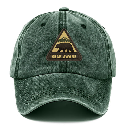 BEAR AWARE - bear silhouette warning in brown and yellow , wilderness safety - Classic Cap - Forest Mist(Green)