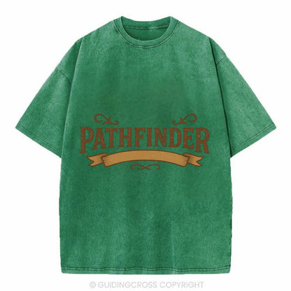 Bold typography design - "PATHFINDER" - finding the way, leading others - Vintage T-shirt - Forest Mist(Green)