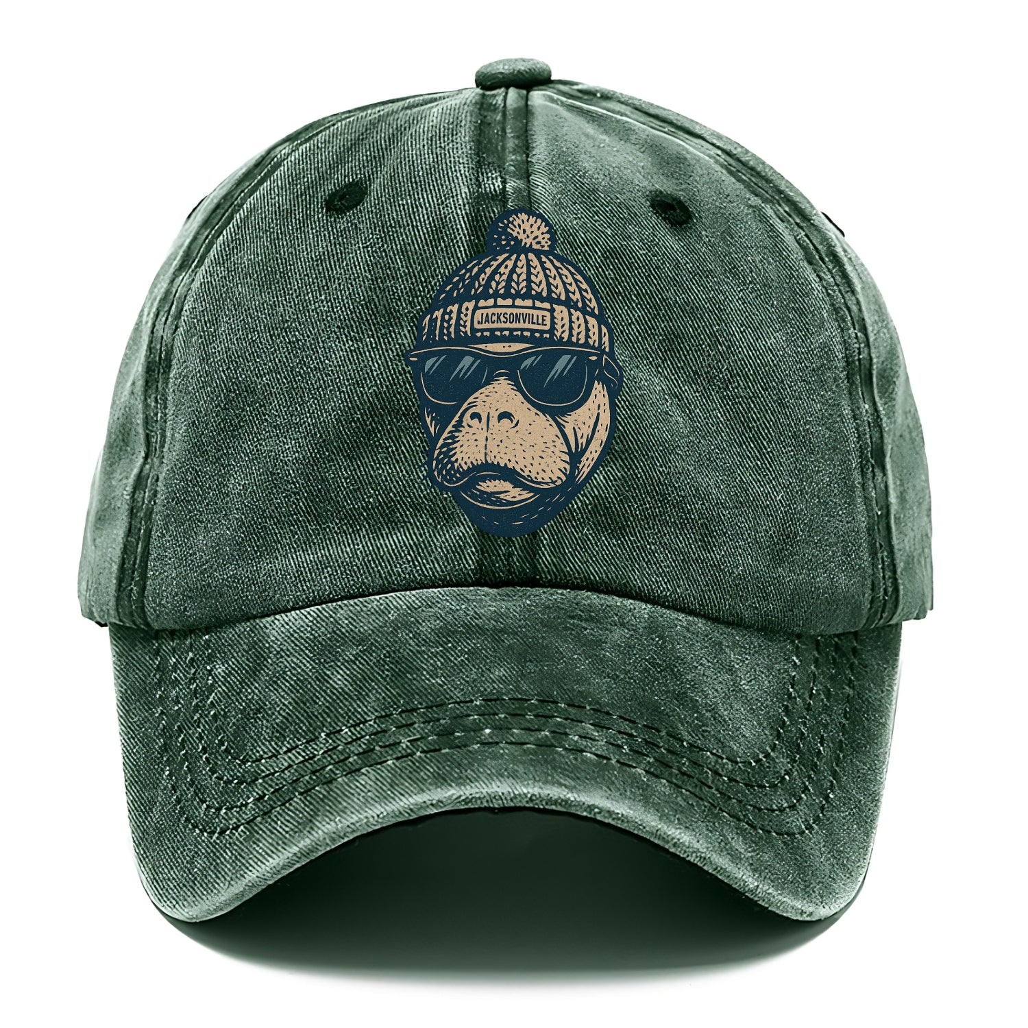 Jacksonville Manatee wearing Jacksonville beanie with pom pom and wayfarer sunglasses - Classic Cap - Forest Mist(Green)