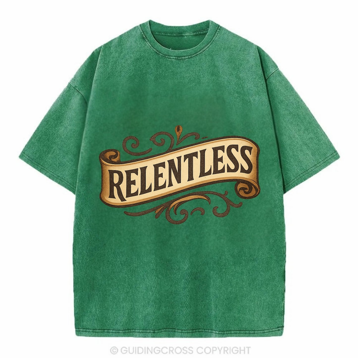 Bold typography design - "RELENTLESS" - never giving up, persistent pursuit - Vintage T-shirt - Forest Mist(Green)