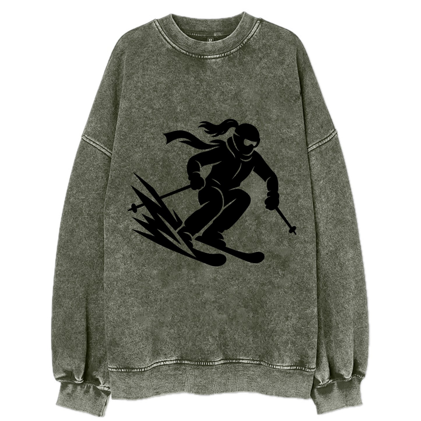 Skier carving down snowy slope - Vintage Sweatshirt - Forest Mist(Green)