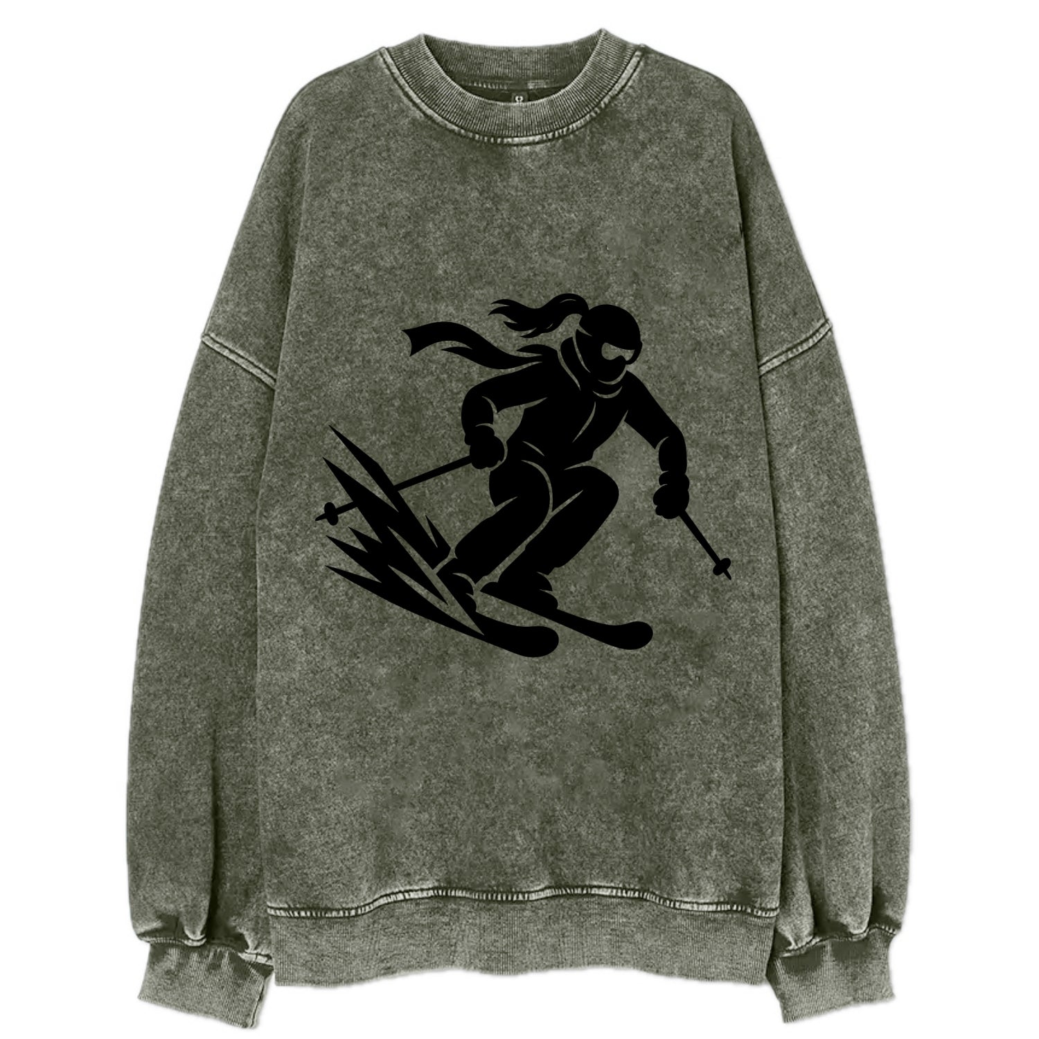 Skier carving down snowy slope - Vintage Sweatshirt - Forest Mist(Green)